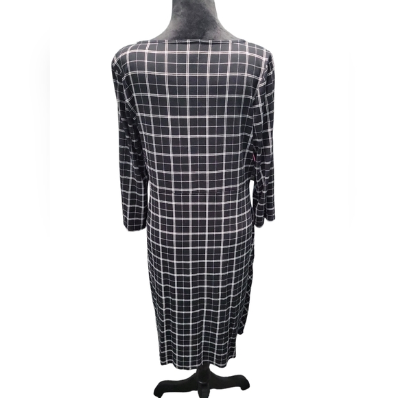 J. Jill | Women Black 3/4 Sleeve Crew Neck Wearever Checked Dress Small - Picture 2 of 6